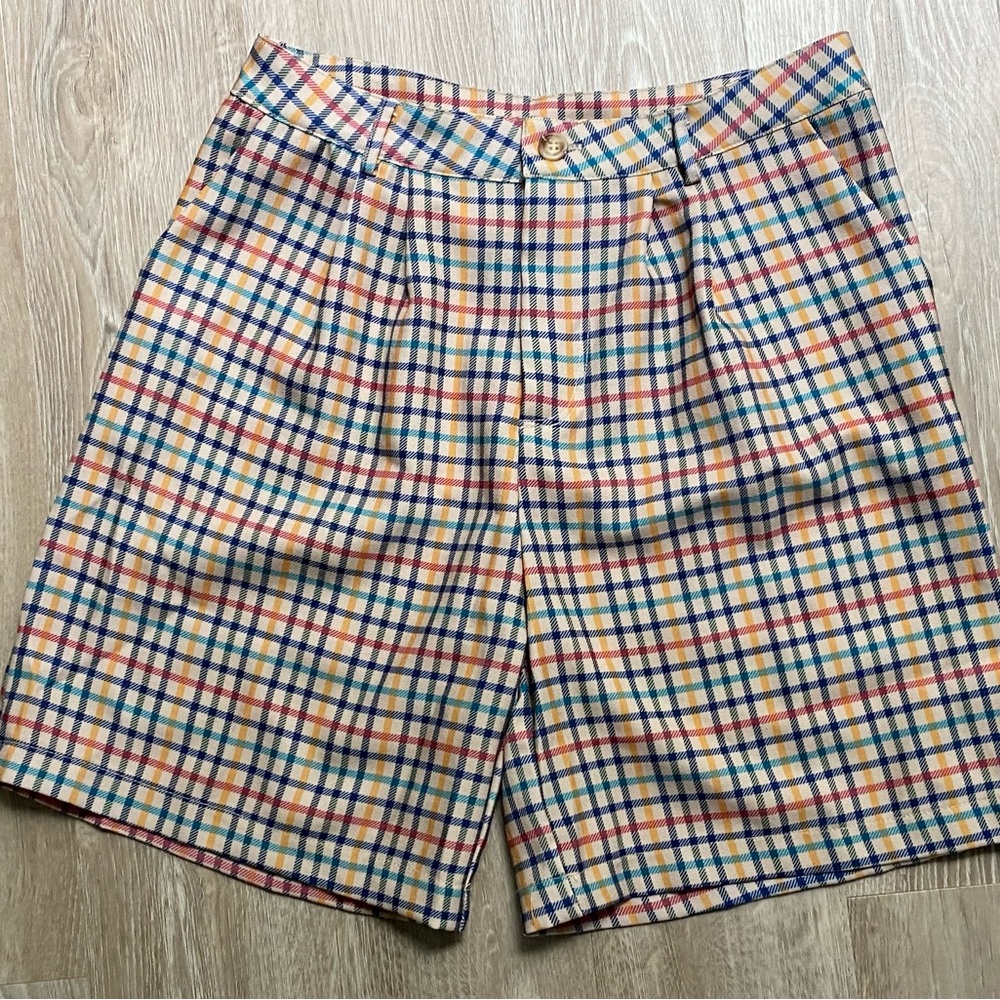 OrderPlus Golf Rainbow Plaid Pleated Front Side Pockets Bermuda Town Shorts M